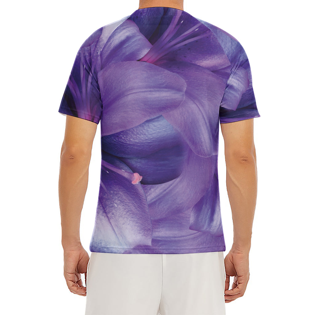 Purple Lily Flower Print Men's Short Sleeve Rash Guard