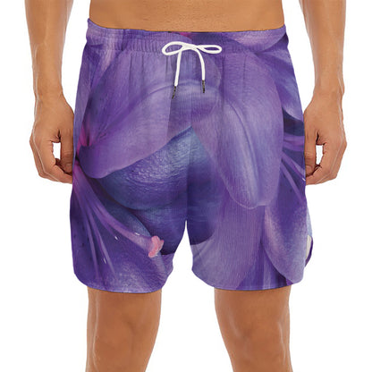 Purple Lily Flower Print Men's Split Running Shorts