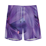 Purple Lily Flower Print Men's Sports Shorts