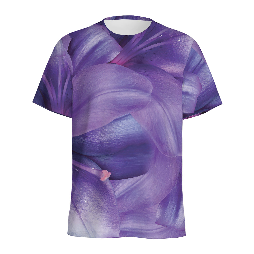 Purple Lily Flower Print Men's Sports T-Shirt