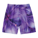 Purple Lily Flower Print Men's Swim Trunks