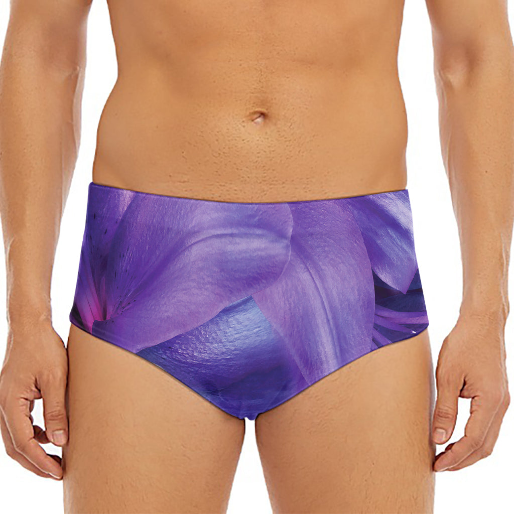 Purple Lily Flower Print Men's Triangle Swim Briefs