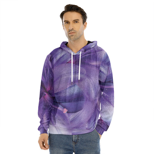 Purple Lily Flower Print Men's Velvet Pullover Hoodie