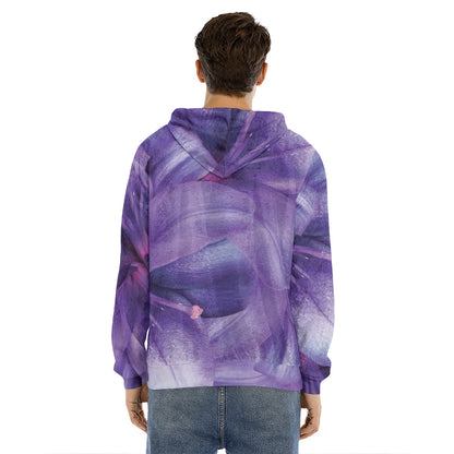 Purple Lily Flower Print Men's Velvet Pullover Hoodie