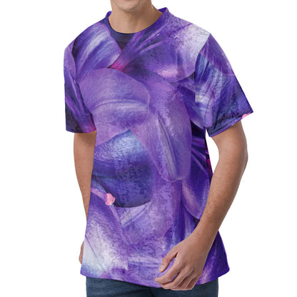 Purple Lily Flower Print Men's Velvet T-Shirt