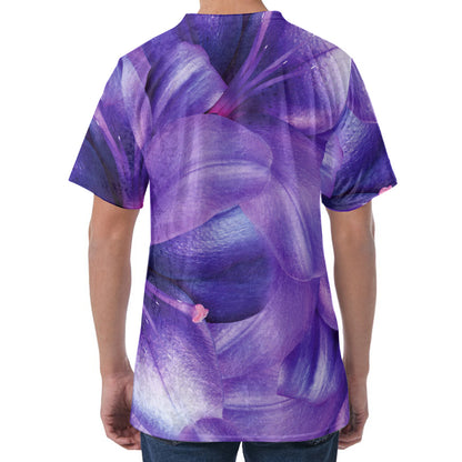 Purple Lily Flower Print Men's Velvet T-Shirt
