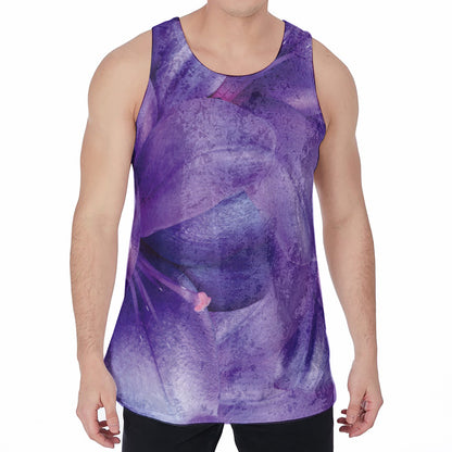 Purple Lily Flower Print Men's Velvet Tank Top