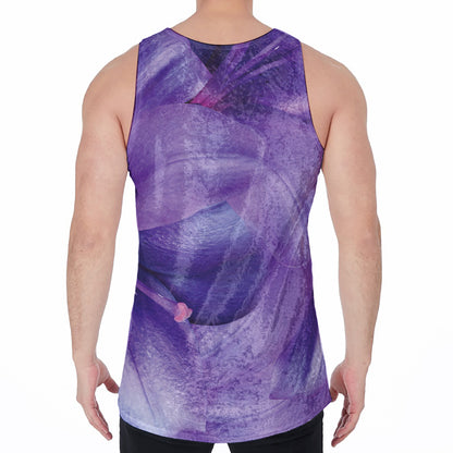 Purple Lily Flower Print Men's Velvet Tank Top