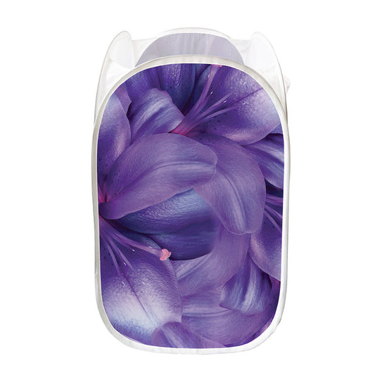 Purple Lily Flower Print Mesh Laundry Hamper