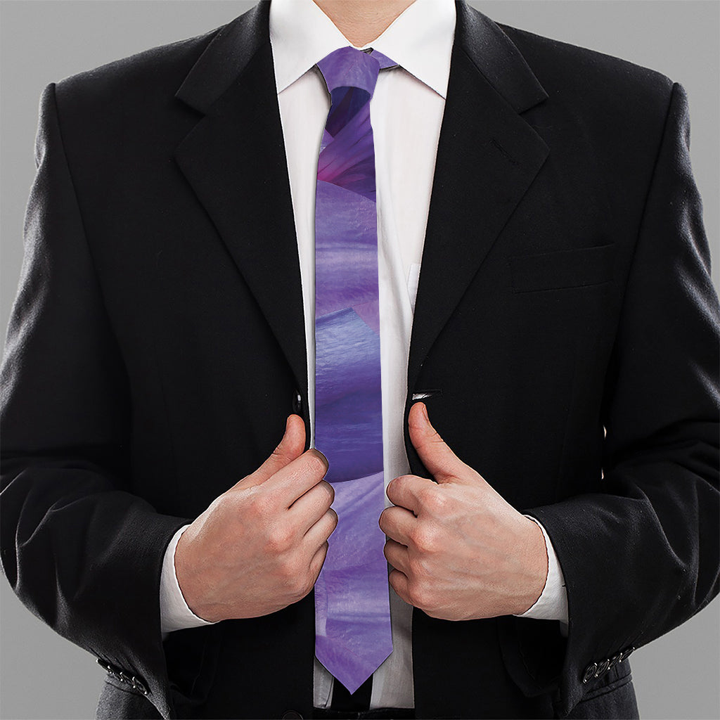Purple Lily Flower Print Necktie