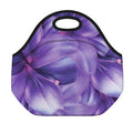 Purple Lily Flower Print Neoprene Lunch Bag