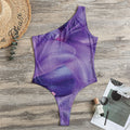 Purple Lily Flower Print One Shoulder Bodysuit
