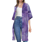 Purple Lily Flower Print Open Front Beach Cover Up