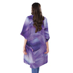 Purple Lily Flower Print Open Front Beach Cover Up