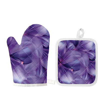 Purple Lily Flower Print Oven Mitt And Pot Holder Set