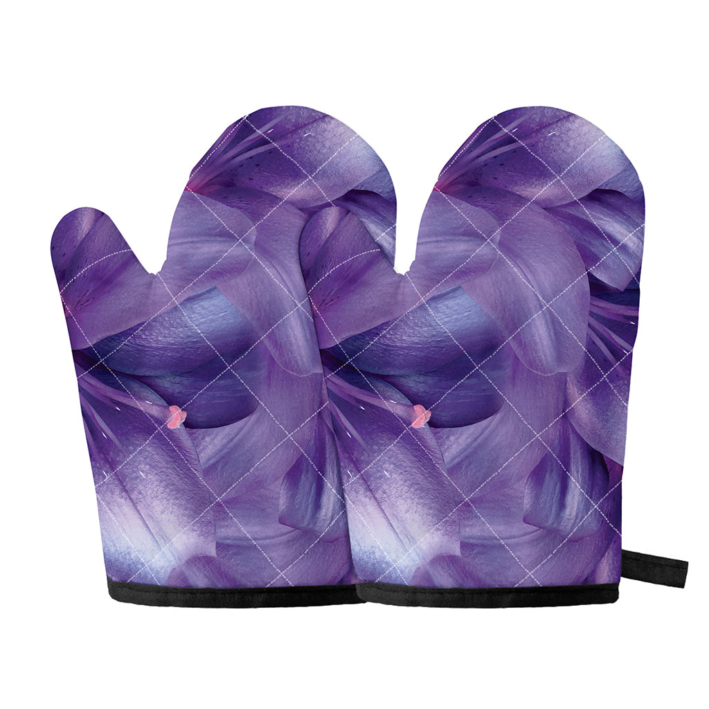 Purple Lily Flower Print Oven Mitts