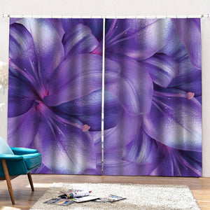 Purple Lily Flower Print Pencil Pleat Curtains