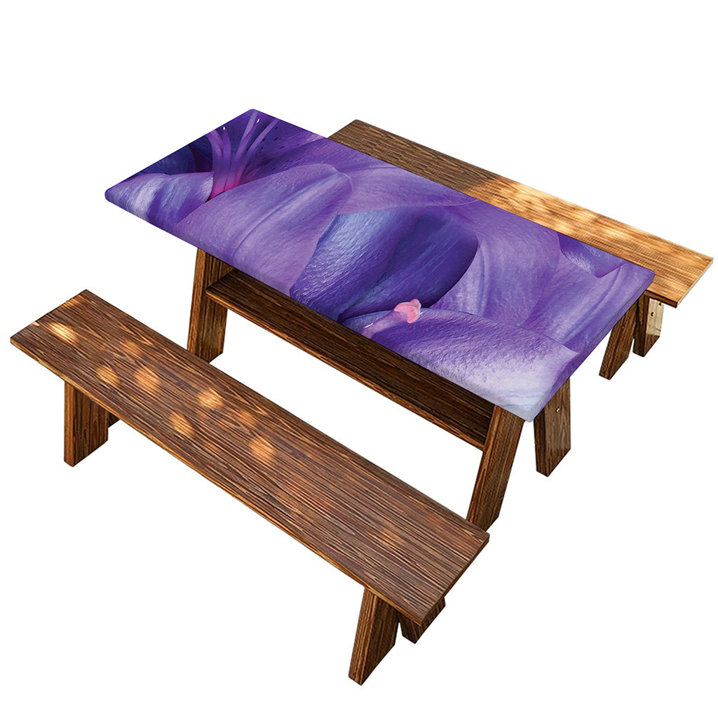 Purple Lily Flower Print Picnic Table Cover