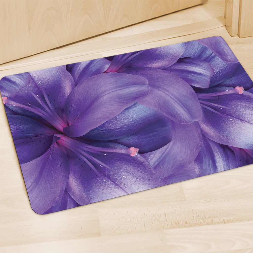 Purple Lily Flower Print Polyester Doormat