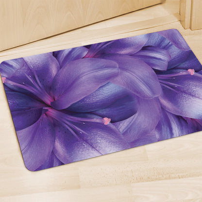 Purple Lily Flower Print Polyester Doormat