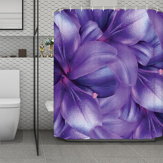 Purple Lily Flower Print Polyester Shower Curtain