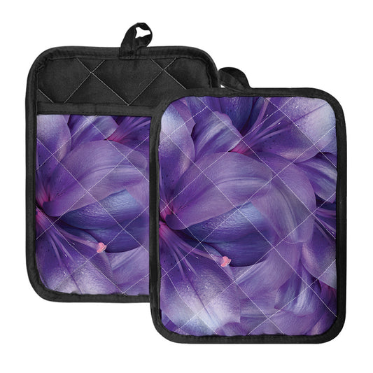 Purple Lily Flower Print Pot Holders With Pocket
