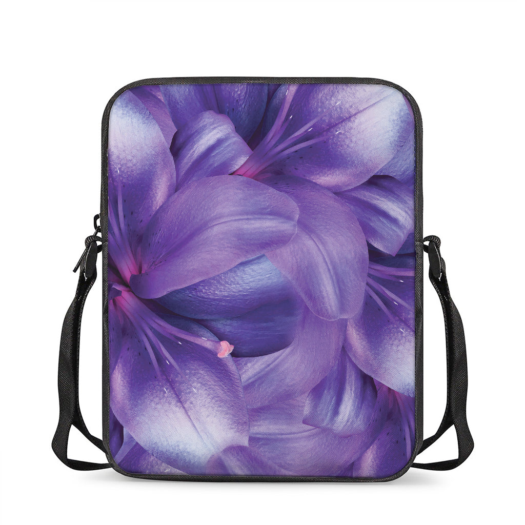 Purple Lily Flower Print Rectangular Crossbody Bag