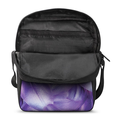 Purple Lily Flower Print Rectangular Crossbody Bag