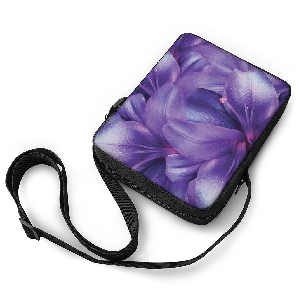 Purple Lily Flower Print Rectangular Crossbody Bag