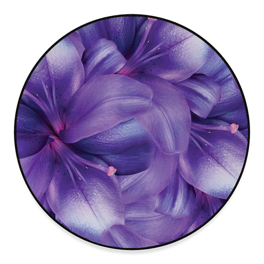 Purple Lily Flower Print Round Floor Mat