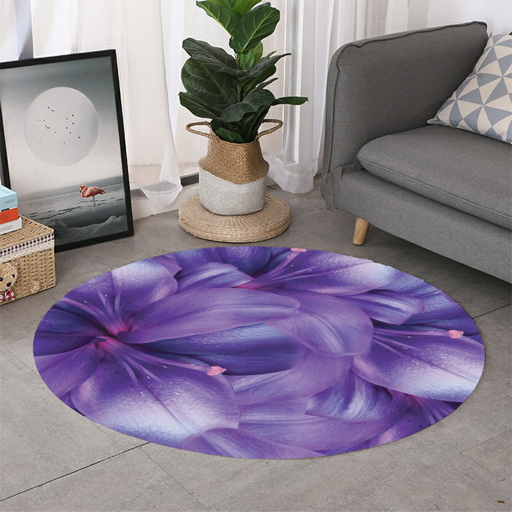 Purple Lily Flower Print Round Rug