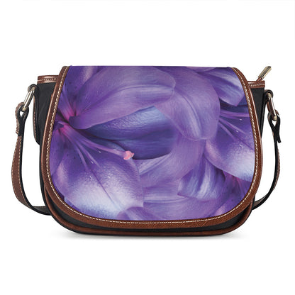 Purple Lily Flower Print Saddle Bag