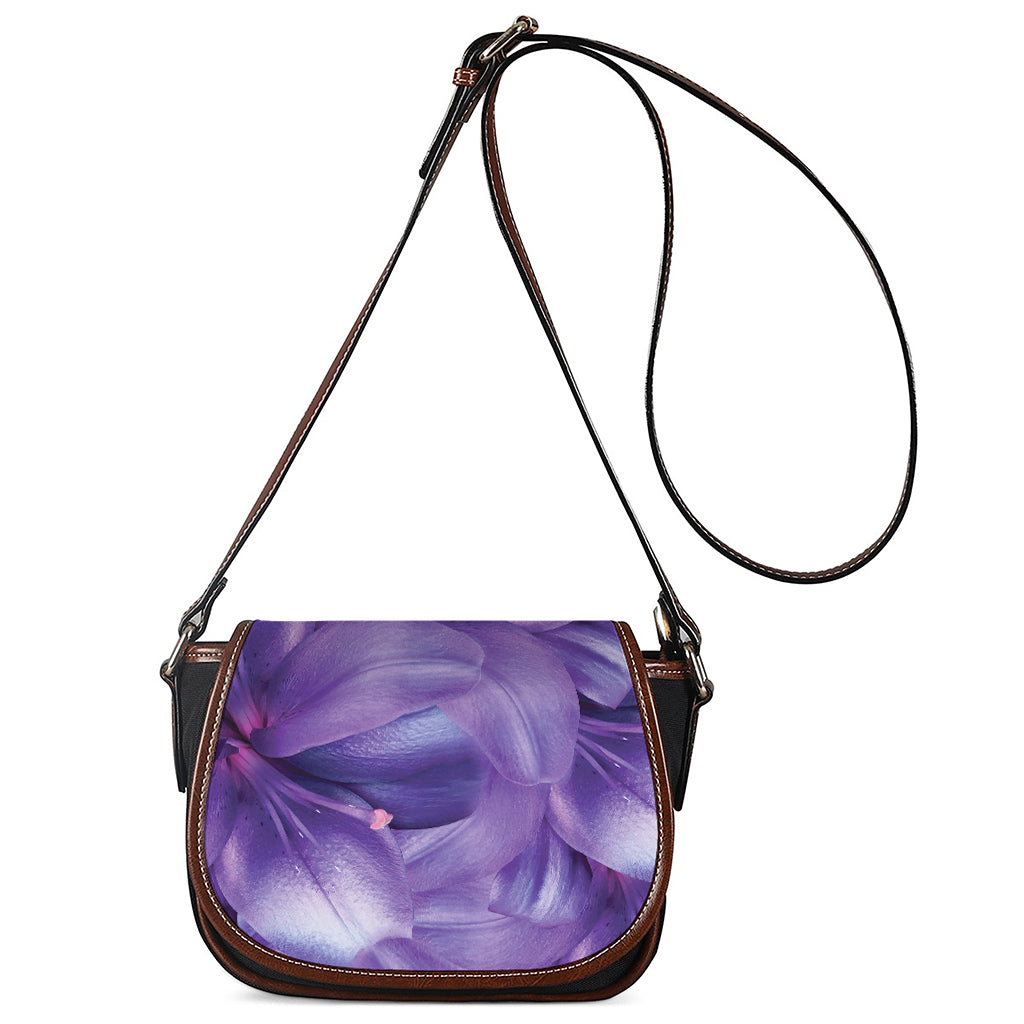 Purple Lily Flower Print Saddle Bag