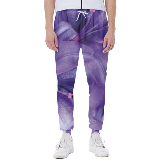 Purple Lily Flower Print Scuba Joggers