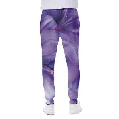 Purple Lily Flower Print Scuba Joggers