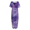 Purple Lily Flower Print Short Sleeve Long Nightdress