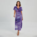 Purple Lily Flower Print Short Sleeve Maxi Dress