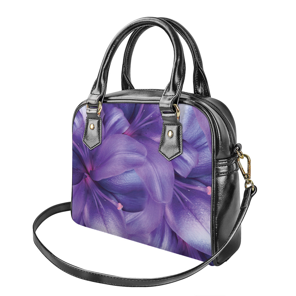 Purple Lily Flower Print Shoulder Handbag