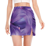Purple Lily Flower Print Side Slit Mini Skirt
