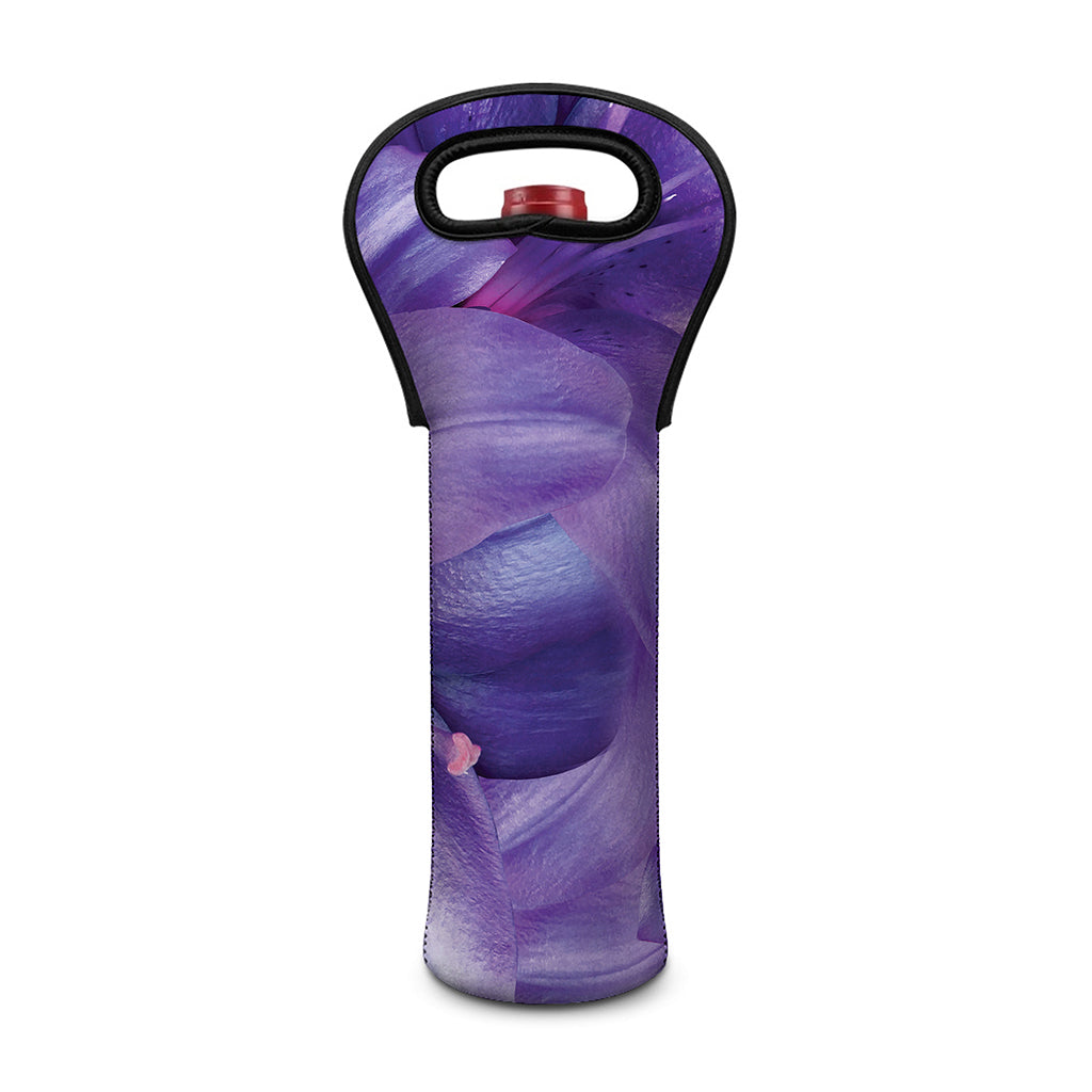 Purple Lily Flower Print Single Neoprene Wine Tote