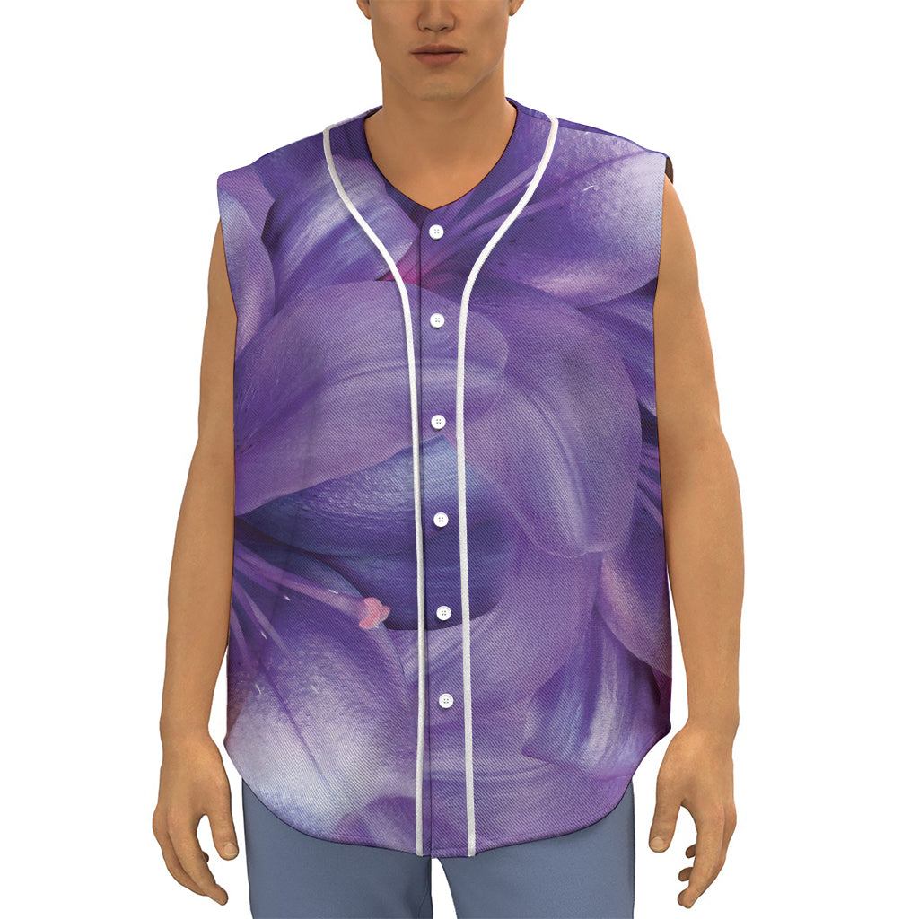 Purple Lily Flower Print Sleeveless Baseball Jersey
