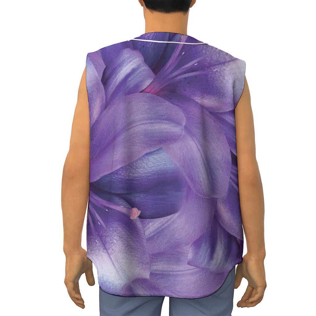 Purple Lily Flower Print Sleeveless Baseball Jersey