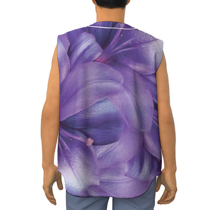 Purple Lily Flower Print Sleeveless Baseball Jersey