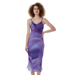 Purple Lily Flower Print Slim Fit Midi Cami Dress