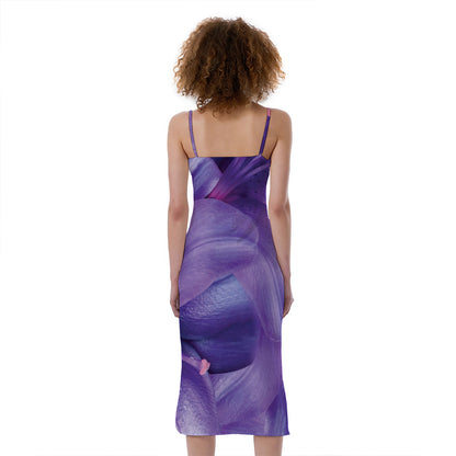 Purple Lily Flower Print Slim Fit Midi Cami Dress
