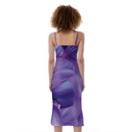 Purple Lily Flower Print Slim Fit Midi Cami Dress