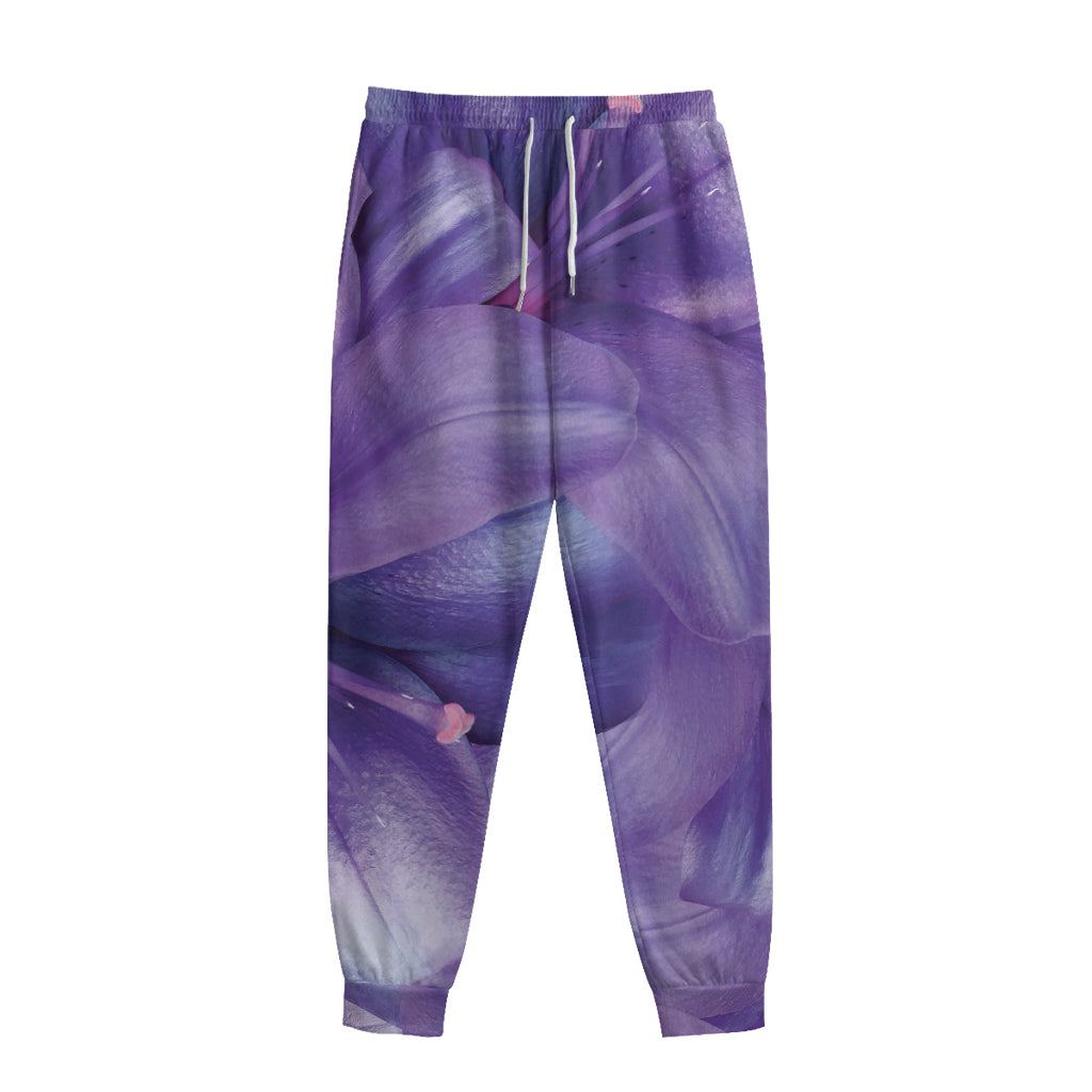 Purple Lily Flower Print Sweatpants