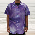 Purple Lily Flower Print Textured Short Sleeve Shirt