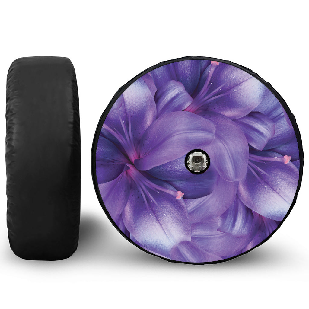 Purple Lily Flower Print Tire Cover With Camera Hole