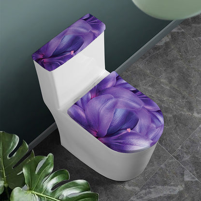 Purple Lily Flower Print Toilet Lid And Tank Cover Set